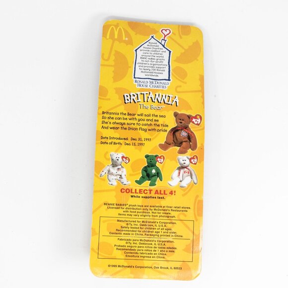 Collectible Britannia The Bear 1999 Ty Beanie Baby Rare Error 1993 OakBrook McDo - Picture 2 of 4
